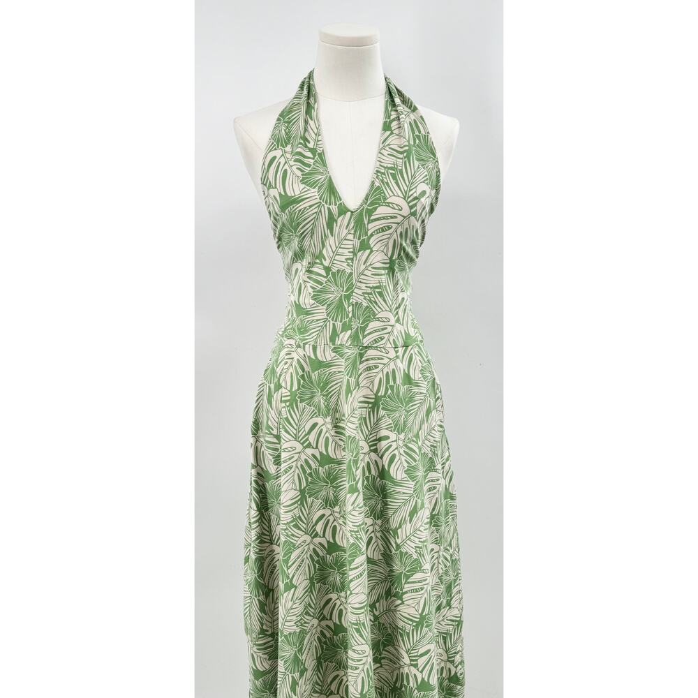 Pact Green Halter Floral Dress Sleeveless Stretch Cotton Midi Dress Large L